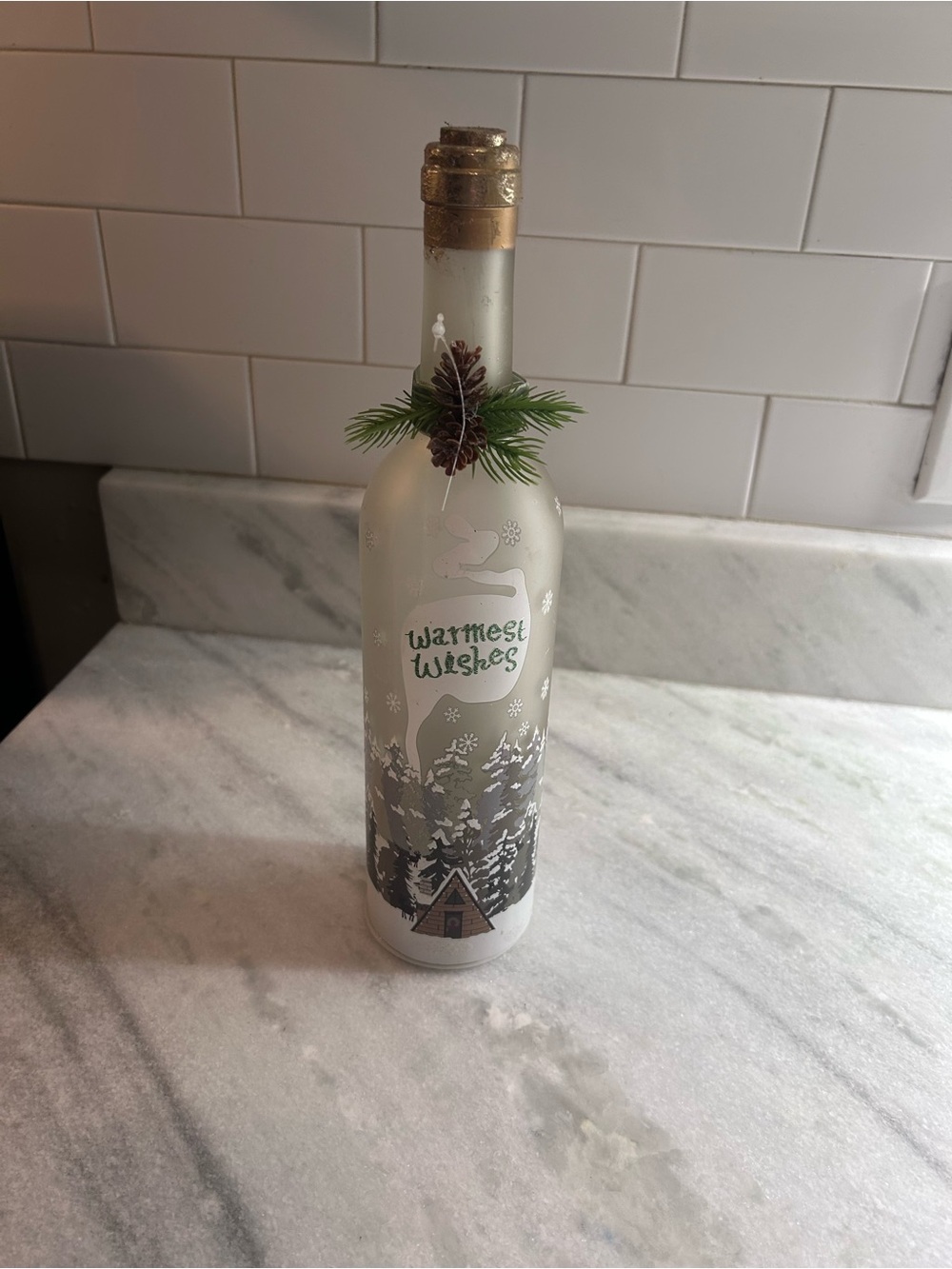 Warmest Wishes Frosted Holiday Bottle Decor - White and Gold